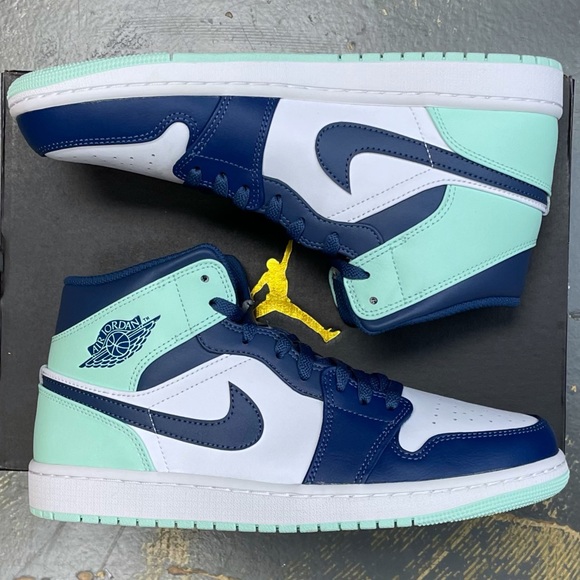 Nike Air Jordan 1 Mid Blue Mint 554724-413 10 Retro Tiffany Igloo Green Navy - Picture 2 of 10